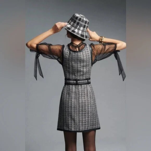 ANTHROPOLOGIE MAEVE Retro TWEED Button front Black White MINI DRESS - Fall! 8/10 - Picture 2 of 13